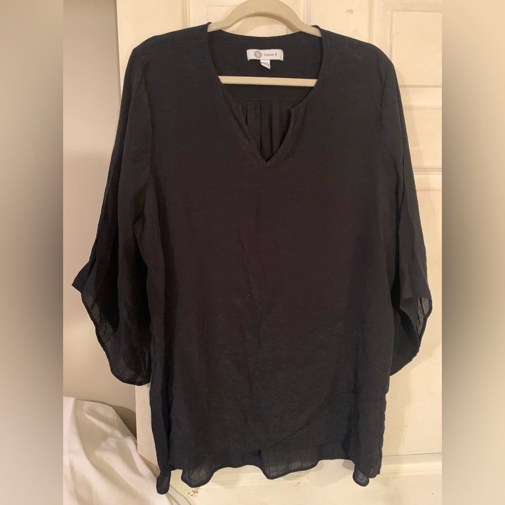Black Relaxed 3/4 Sleeve Tunic